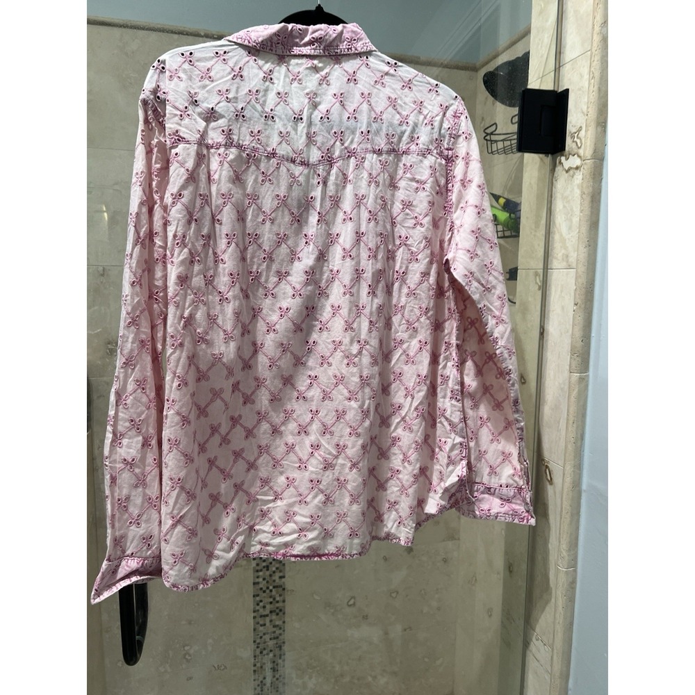 Dylan Oversized Western Sheer Shirt Pink Cotton Eyelet Pearl Snap XL - Picture 8 of 12